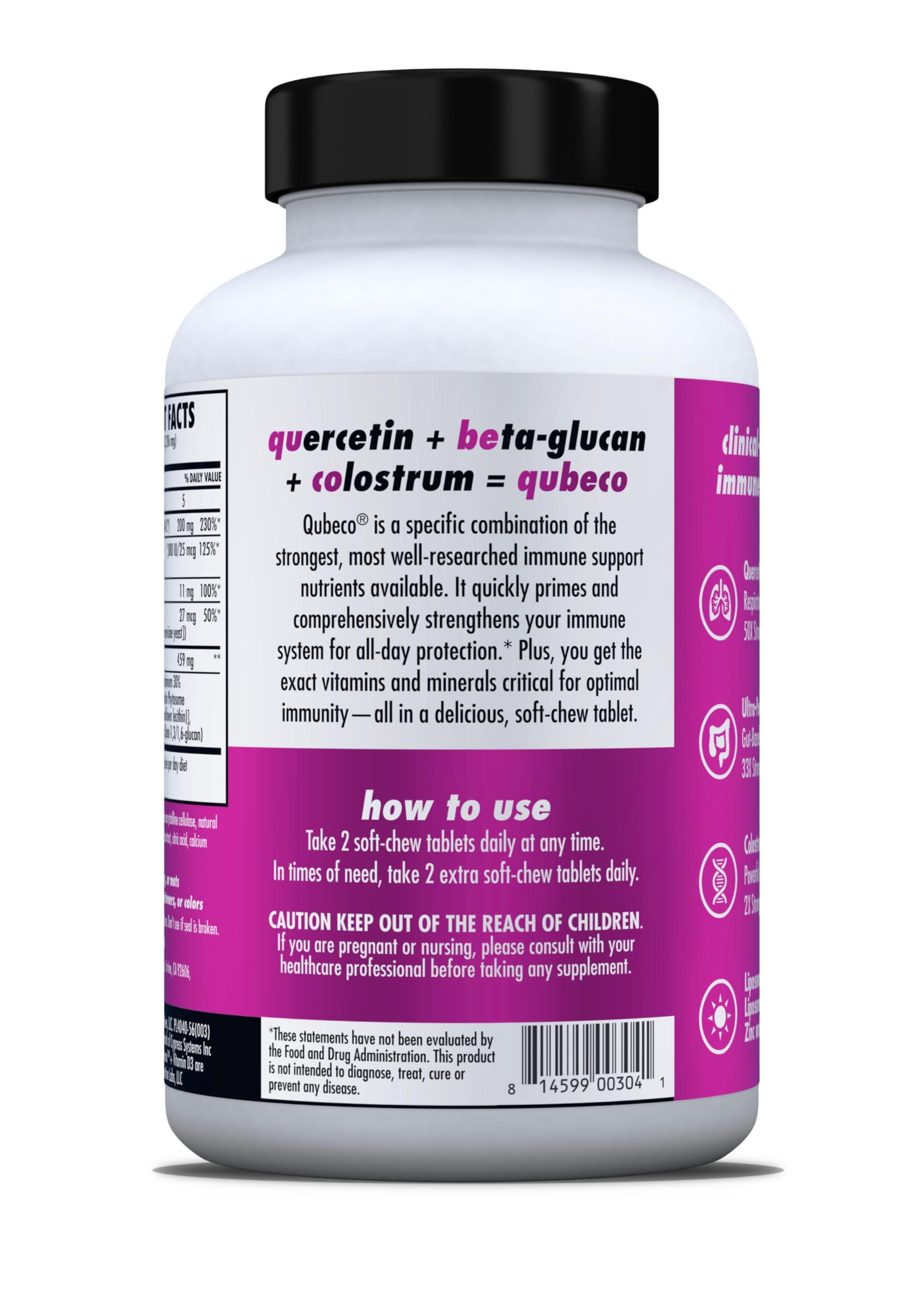 HEALTH DIRECT - Qubeco Immune Support with Vitamin D3, Liposomal Vitamin C, Quercetin, Beta-Glucan, Colostrum, Zinc, Selenium - Clinical Strength – 56 Soft Chew Tabs - 28 Day Supply - Pineapple Zest HEALTH DIRECT Au supplements
