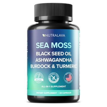 NUTRALAVA Sea Moss Pills, All-in-One Blend with Irish Sea Moss Black Seed Oil Ashwagandha, Sea Moss Capsules for Women and Men - Gluten-Free, Non-GMO, 60 Capsules NUTRALAVA Au supplements