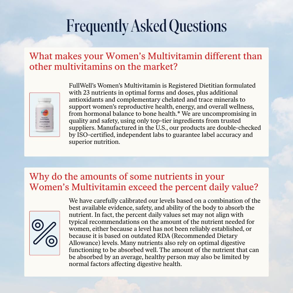 FullWell Women's Multivitamin - Daily Multivitamin for Reproductive Health - Supports Future Fertility, Hormone Balance & Overall Wellness - Antioxidant Blend - CoQ10 & PQQ - 90 Count (30 Servings) FullWell Au supplements