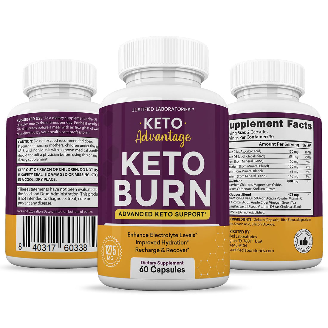 (2 Pack) Keto Advantage Keto Burn Pills 1275MG New & Improved Formula Contains Apple 