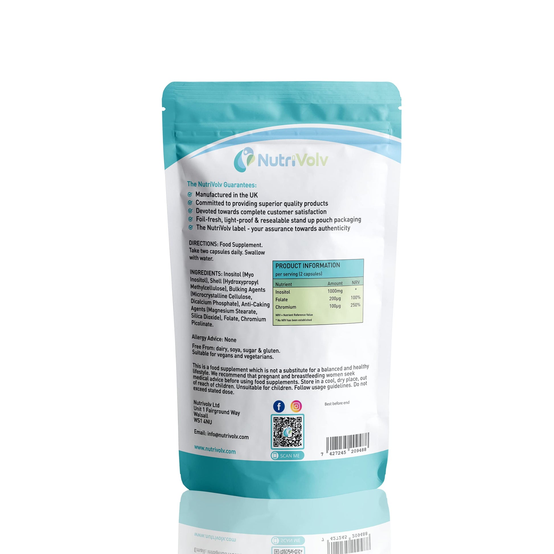 Myo Inositol 1000mg with Folate & Chromium Supplements for Female Support Hormone Nutrivolv Au supplements