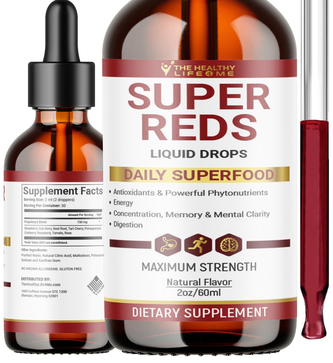 THE HEALTHY LIFE 4 ME Liquid Super Reds Phytonutrient Superfood Drops | Phytonutrient Blend containing Polyphenols | Antioxidants & More | Great Taste 2oz - 30 Day Supply THE HEALTHY LIFE 4 ME Au supplements
