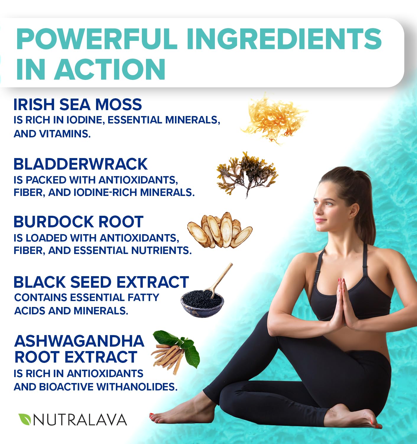 NUTRALAVA Sea Moss Pills, All-in-One Blend with Irish Sea Moss Black Seed Oil Ashwagandha, Sea Moss Capsules for Women and Men - Gluten-Free, Non-GMO, 60 Capsules NUTRALAVA Au supplements