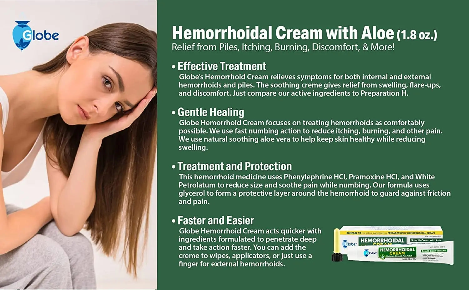 Globe Hemorrhoidal Cream, Phenylephrine HCl, Pramoxine with Aloe, Relief from Burning, Itching and Discomfort of Hemorrhoids, 1.8 Ounces Globe Au supplements
