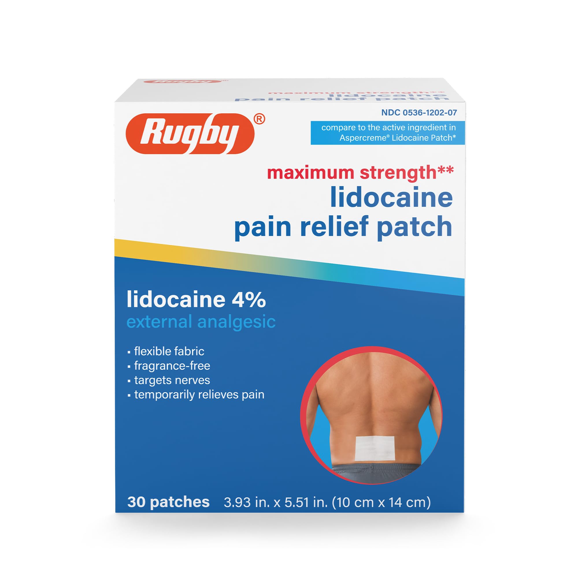 Rugby Maximum Strength Lidocaine Pain Relief Patch - 4% Lidocaine - Topical Anesthetic - Unscented - 30 Patches (1 Pack) RUGBY LABORATORIES Au supplements