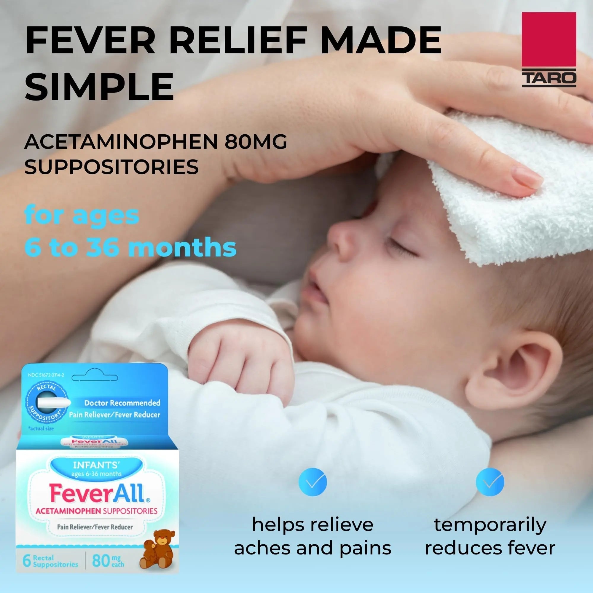 Feverall Infant Acetaminophen Suppositories 6 Rectal Suppositories 80mg Each Pain Reliever/Fever Reducer. Paraben Free, No Artificial Colors or Other preservatives. Ages 6-36 Months Feverall Au supplements