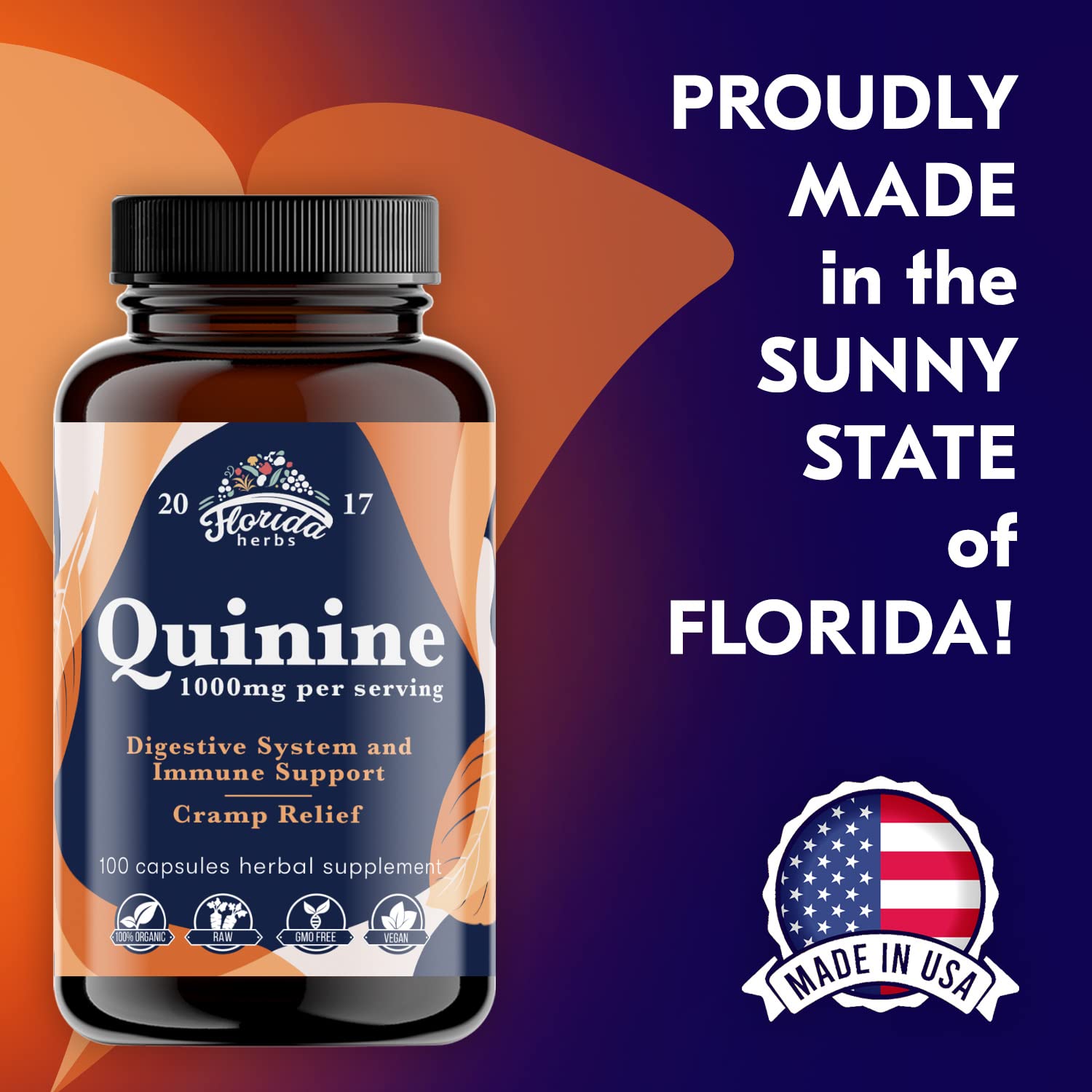 FLORIDA HERBS Quinine for Leg Cramps 1000 mg - 110 Capsules - Cinchona Bark Extract Supplement - Quinine Capsules - Vegan, Non - GMO FLORIDA HERBS Au supplements