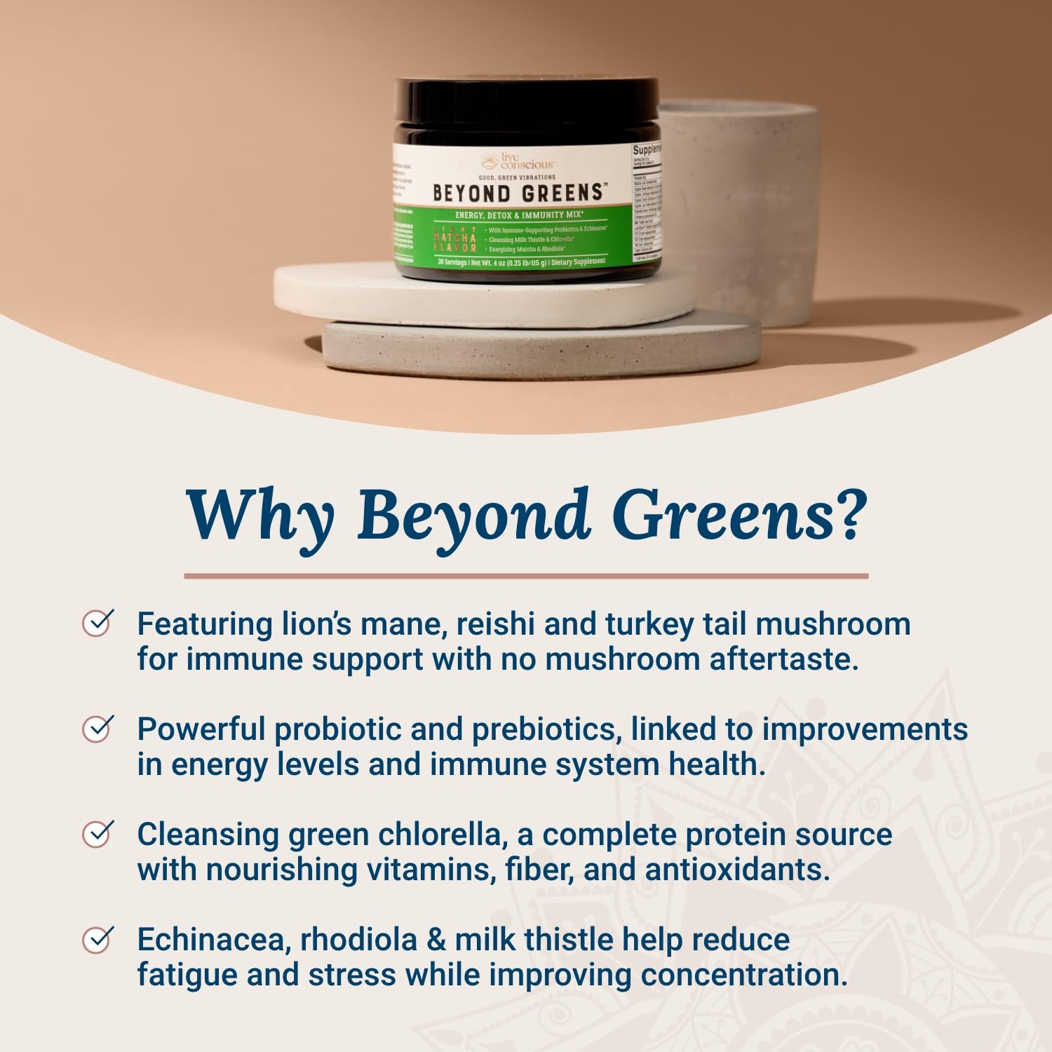 Live Conscious Beyond Greens Concentrated Superfood Powder - Matcha Flavor w/Chlorella, Echinacea, Probiotics for Immune Support & Energy - 30 Servings (2-Pack) Live Conscious Au supplements