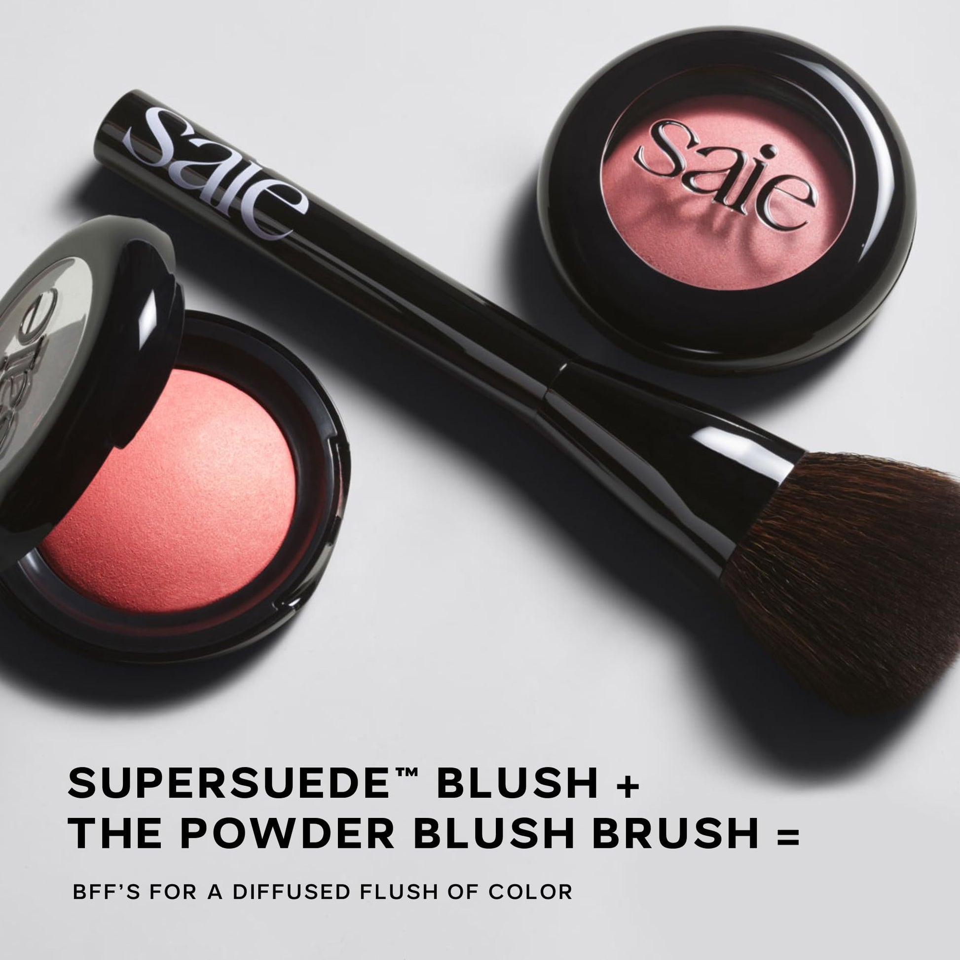 Saie Blush & Brush Duo - SuperSuede Baked Blush in Mia (.01 oz) & Powder Blush Brush - Talc-Free, Moisturizing Blush with Vegan, Fluffy Brush for Seamless Application Saie Au supplements