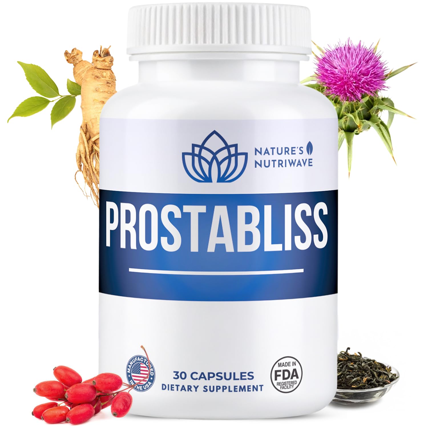 Prostabliss – 100% Natural Herbal Supplement with Zinc, Green Tea, Milk Thistle & Ginseng – Made in USA – 30 Capsules, 1 Month Supply Nature’s NutriWave Au supplements