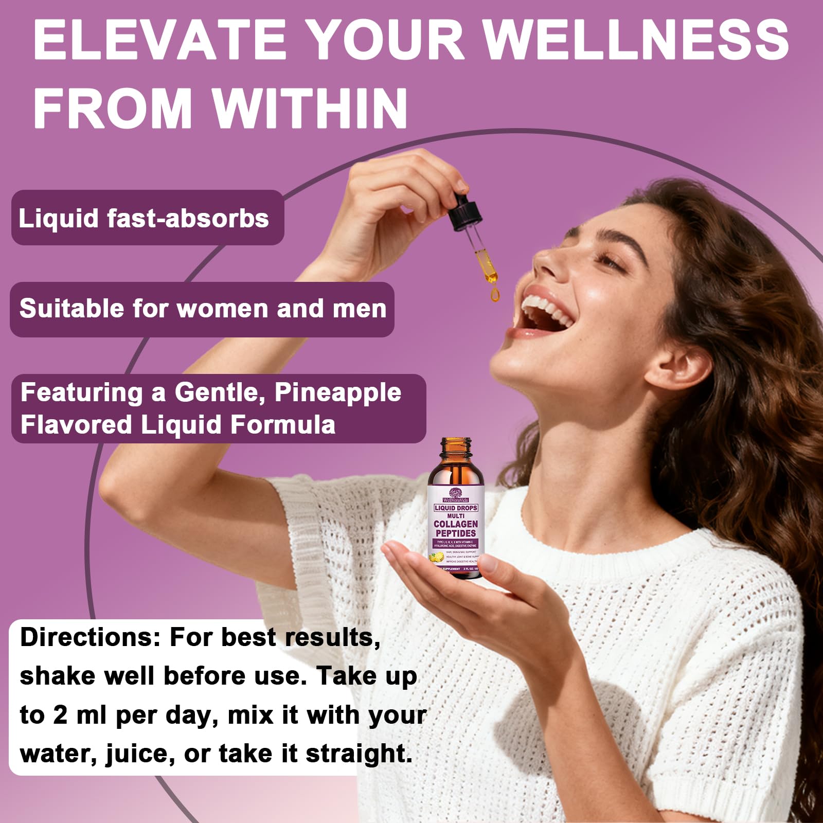 Multi Collagen Peptides Liquid Drops, 2oz – Types I, II, III, V, X, Hydrolyzed Collagen Complex for Hair, Skin, Nails, Bones & Joint Support | Collagen Supplement w. Hyaluronic Acid, Biotin, Vitamin C WellVeraVida Au supplements