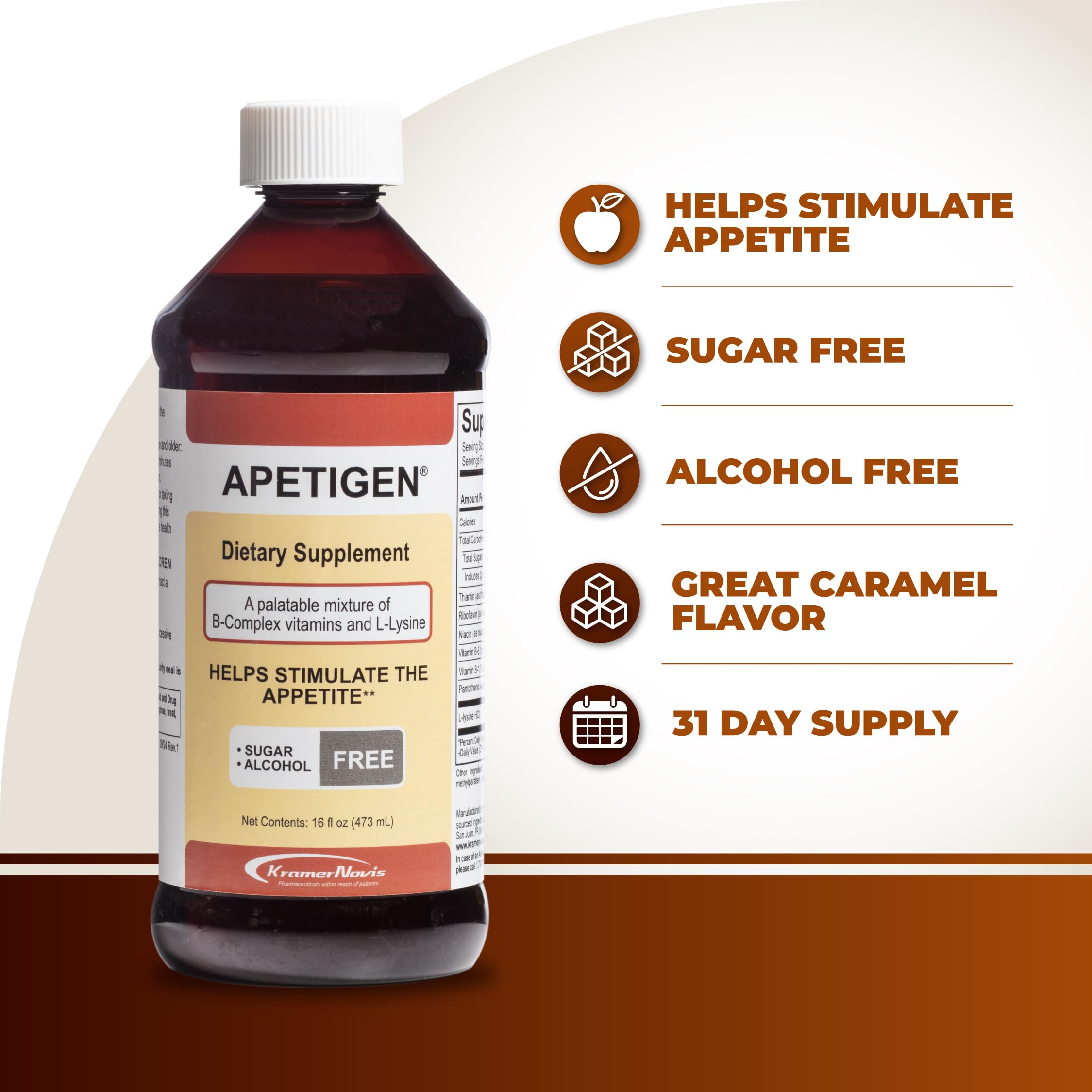 Apetigen Appetite Stimulant for Kids & Adults – Vitamin B-Complex with L-Lysine Liquid – Sugar Free Weight Gain Supplement for Picky Eaters – Caramel Flavor, 16oz Apetigen Au supplements