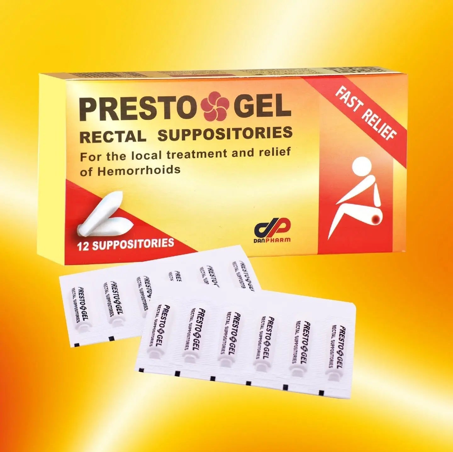 Presto Gel - Natural Hemorrhoid Rectal Suppositories - Rapid Hemorrhoid Treatment and Relief from Itching, Swelling, Burning and Discomfort - Pack of 12 DAN Pharm Au supplements