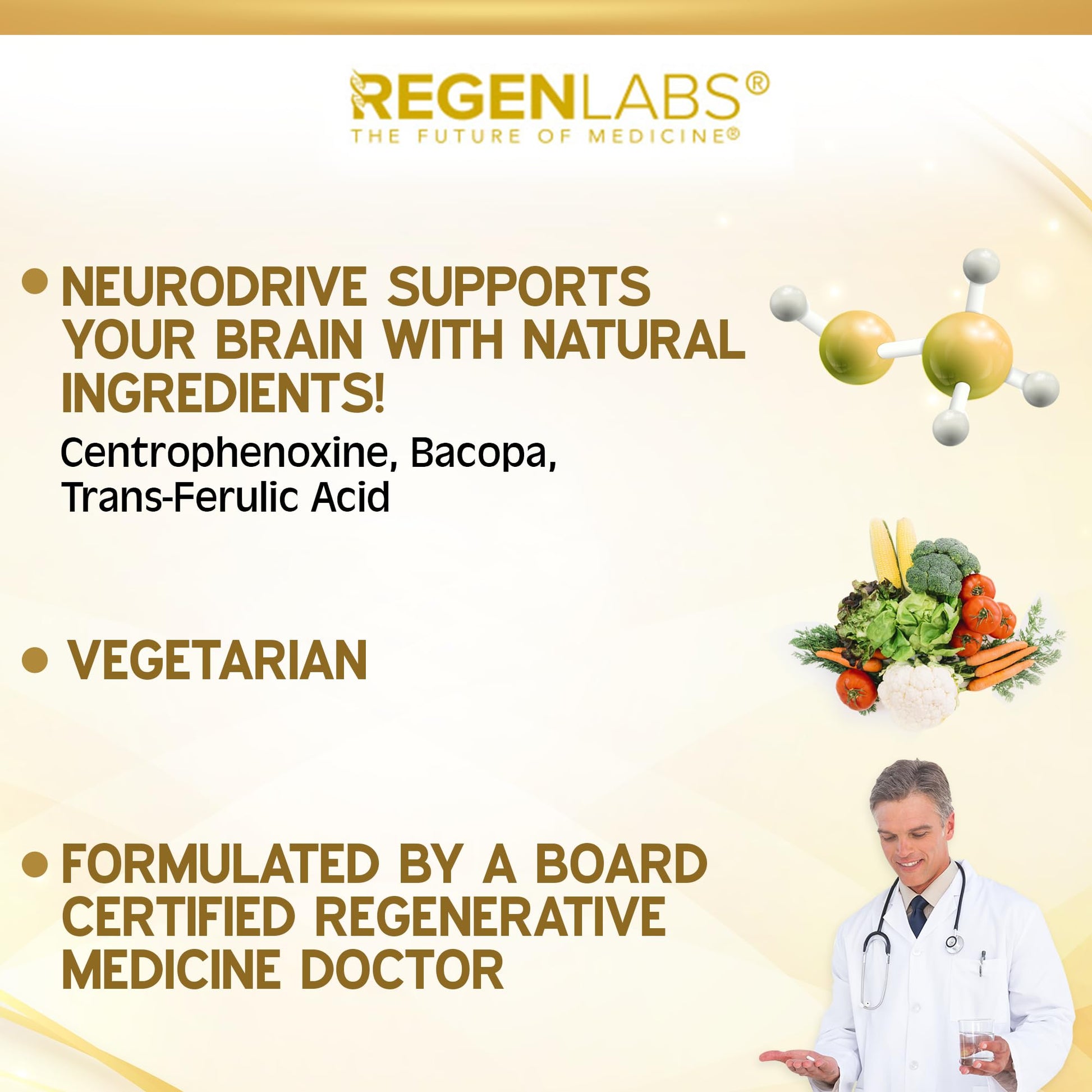 Regen Labs NeuroDrive Memory & Focus Supplement - Boost Brain Focus, Mental Health & Brain Fog | Natural Doctor Approved - Brain Nootropic, Phosphatidylserine, Centrophenoxine, Bacopa - 90 Capsules Regen Labs Au supplements