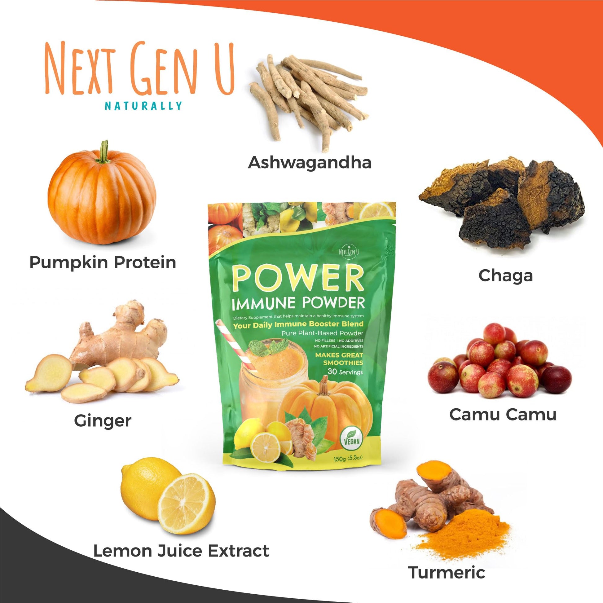 Immune Support - Supplement Powder 150g - Superfood Booster for Adults - Natural Immunity Defense - Daily Drink Mix for Women & Men - Plant Based, Vegan & Gluten Free Smoothie Boost by NextGenU NGU Next Gen U Au supplements