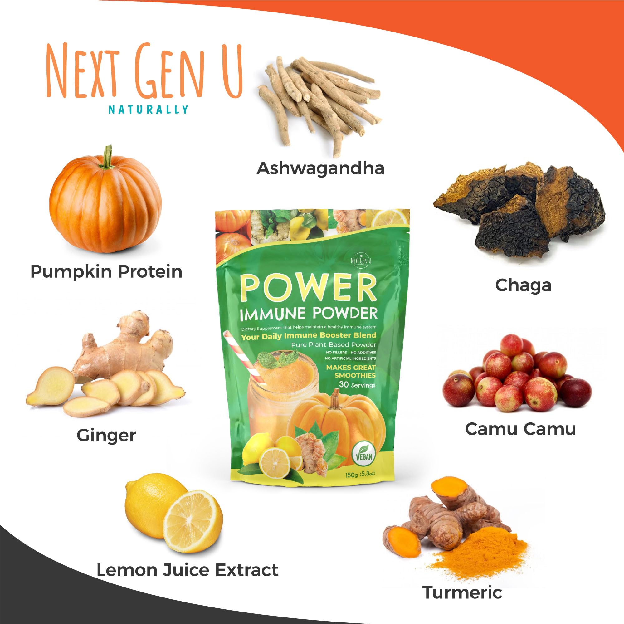 Immune Support - Supplement Powder 150g - Superfood Booster for Adults - Natural Immunity Defense - Daily Drink Mix for Women & Men - Plant Based, Vegan & Gluten Free Smoothie Boost by NextGenU NGU Next Gen U Au supplements