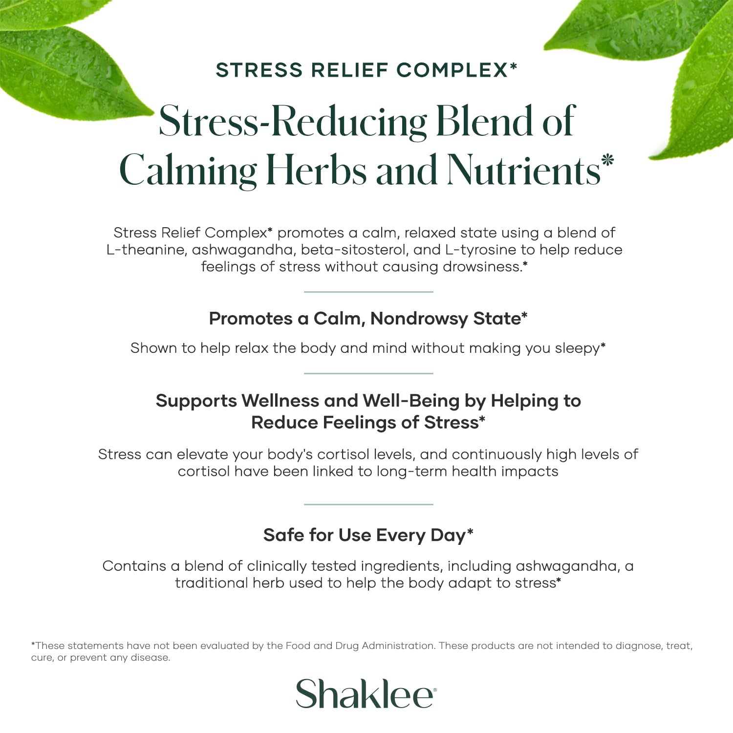 Shaklee - Stress Relief Complex - Calming Blend of L-theanine, Ashwagandha, Beta-sitosterol, and L-tyrosine - Promotes Relaxation without Drowsiness - 1 Caplet Daily - Adults Supplement - 30 Caplets Shaklee Au supplements