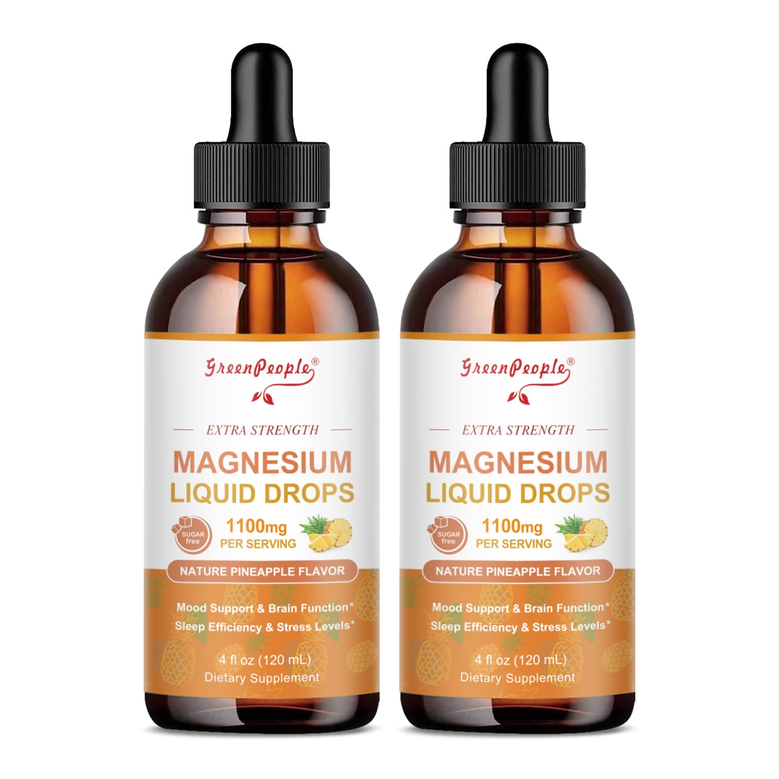 GREENPEOPLE 17-in-1 Triple Magnesium Complex Supplement,Magnesio Liquid Drops with Magnesium Glycinate & Citrate,Pineapple Flavor,Calm Mood,Muscle & Sleep for Adults,4 fl. oz 2Pack GREENPEOPLE Au supplements