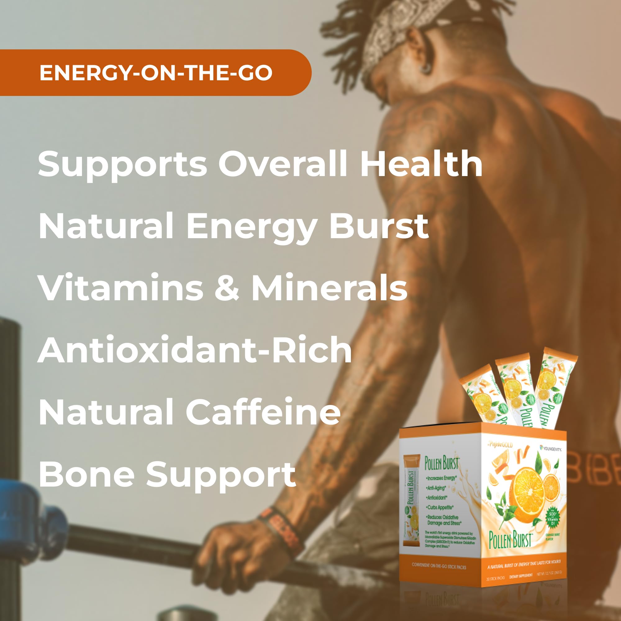 Youngevity ProJoba Pollen Burst™ - Clean Natural Energy Supplement w/Green Tea, Pollen Extract, GliSODin® - Increase Focus, Brain Boost, Endurance, Mental Clarity (30 Sticks) Youngevity Au supplements