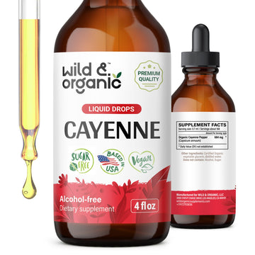 Wild & Organic Cayenne Pepper Tincture - Digestive Support with Capsaicin Extract - Cayenne Pepper Liquid Drops for Overall Well-Being - Unflavored, Vegan, Sugar & Alcohol-Free - 4 fl oz Wild & Organic Au supplements