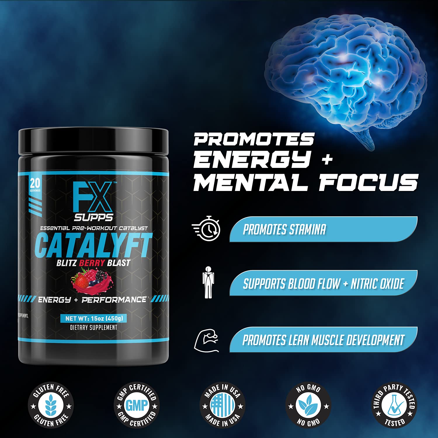 FX Supps Catalyft Pre-Workout PowderDrink for Men and Women Blitz Berry Blast Dietary FXSUPPS Au supplements