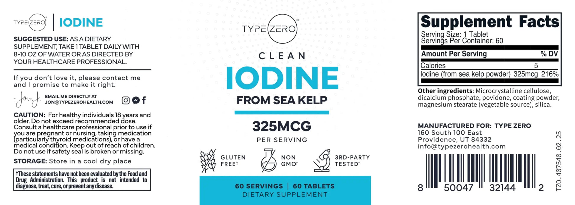 Type Zero Clean Iodine Tablets (60 Servings, 325 MCG Per Serving) - from Sea Kelp, Non-GMO, Gluten Free Type Zero Au supplements