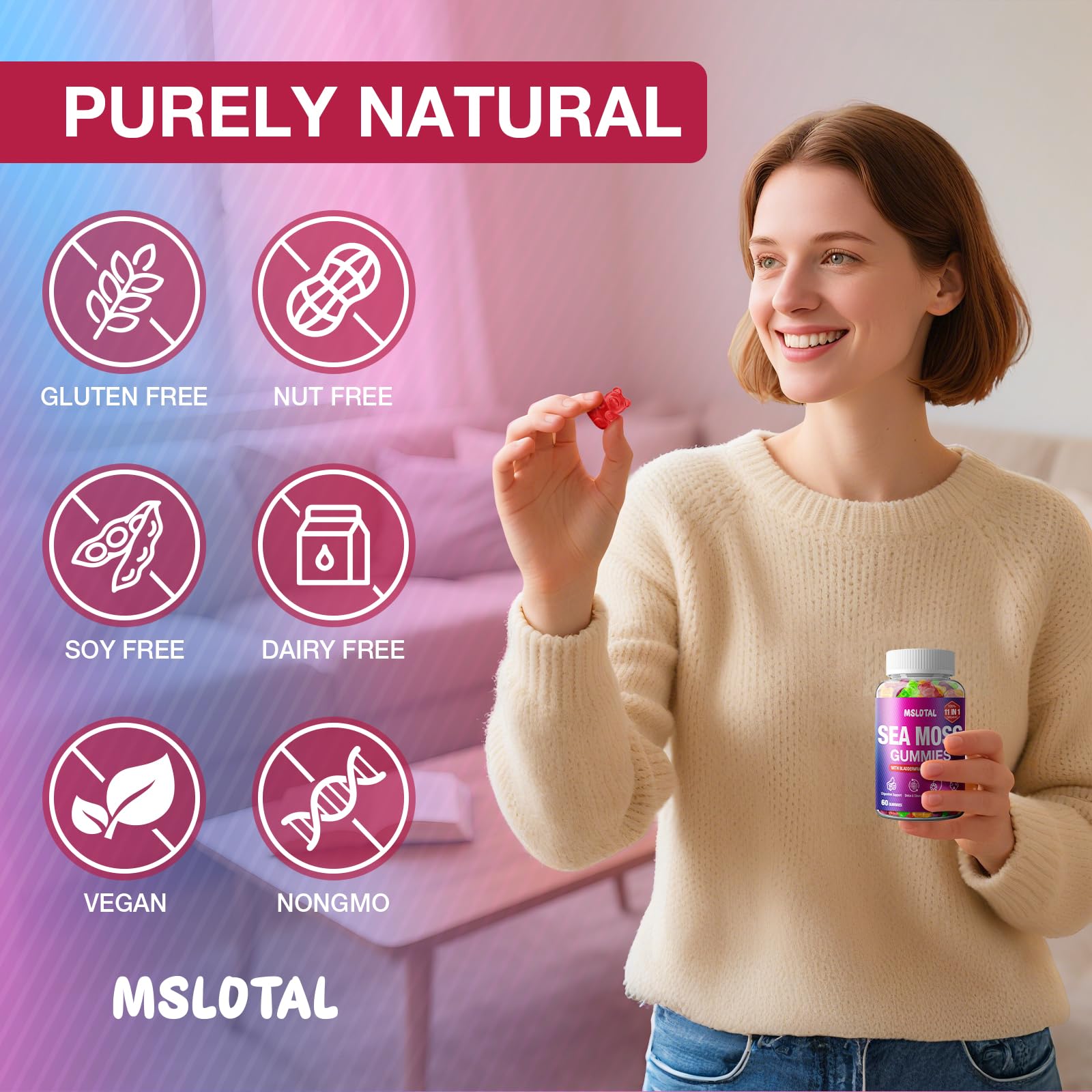 MSLOTAL Irish Sea Moss Gummies with Black Seed Oil, Ashwagandha Bladderwrack and Burdock Root, Organic Sea Moss Gummies for Women and Men with Shilajit, Immune Support, Vegan, 120 Gummies Totalss MSLOTAL Au supplements