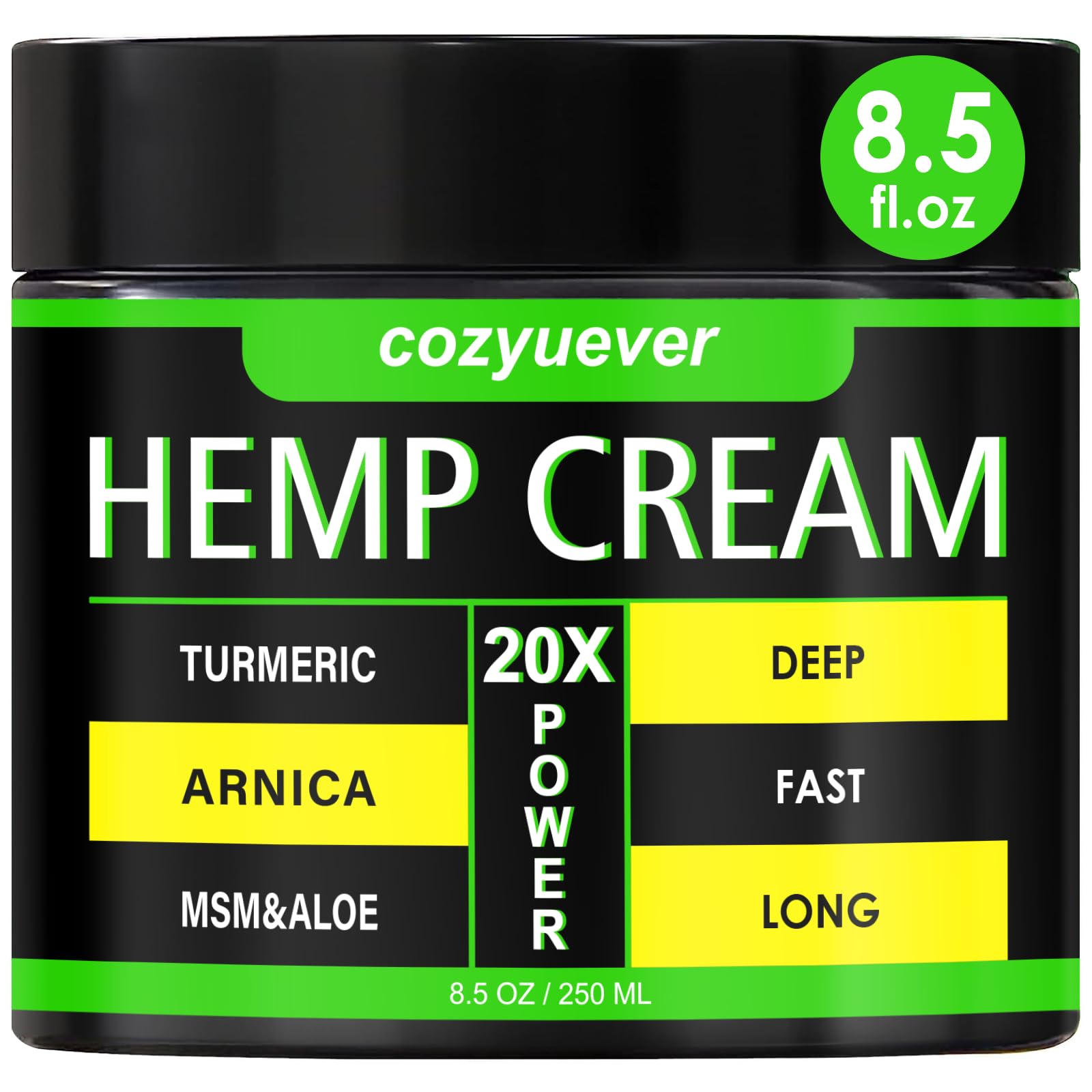 cozyuever 8.5 Oz Hemp Cream with Arnica, Menthol, Aloe, Emu Oil, Turmeric cozyuever Au supplements