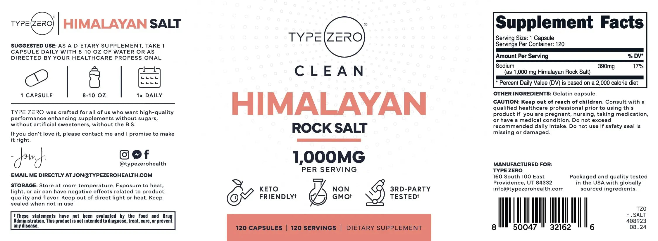 Type Zero Himalayan Rock Salt Capsules (120 Capsules) (1000mg per Serving) Type Zero Au supplements