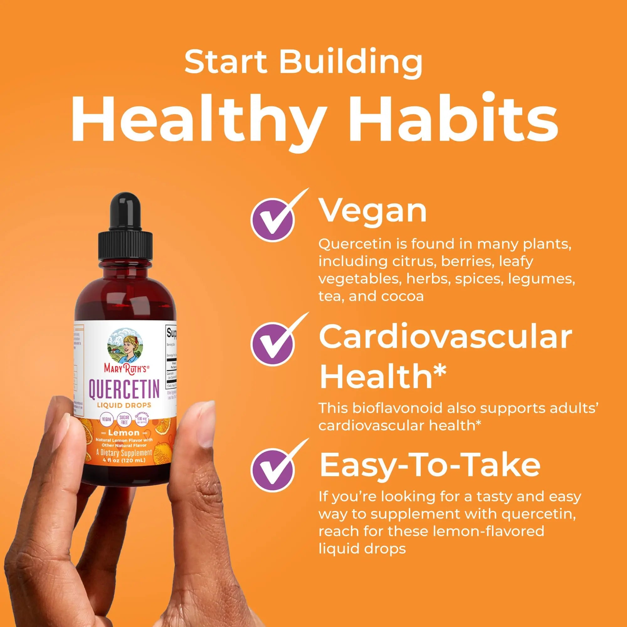 MaryRuth Organics Quercetin Liquid Drops | Sugar Free | 500mg for Adults 18 & Over | Cardiovascular Health for Adults | Bioflavonoid | Vegan | Non-GMO | Gluten Free | 4 Fl Oz MARYRUTH'S Au supplements