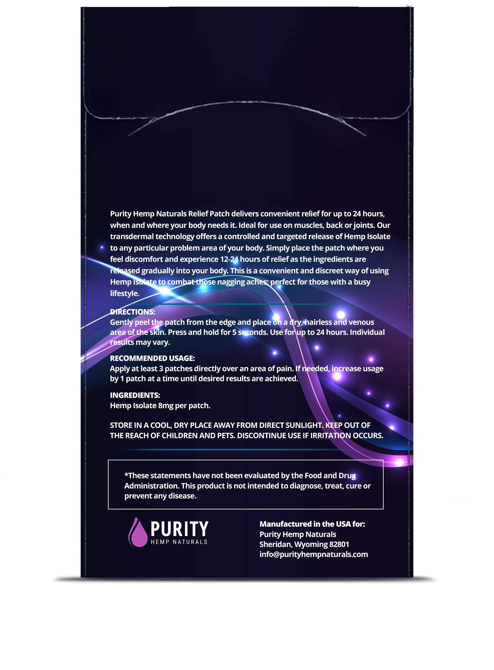 Purity Hemp Naturals Body Discomfort Patch 240 mg - 30 ct (8 mg ea.) Lasts 24 Hours. Sweat & Water Resistant. Convenient & Discreet. For Use On Any Part Of The Body. Plant-Based Extended-Release Patch Purity Hemp Naturals Au supplements