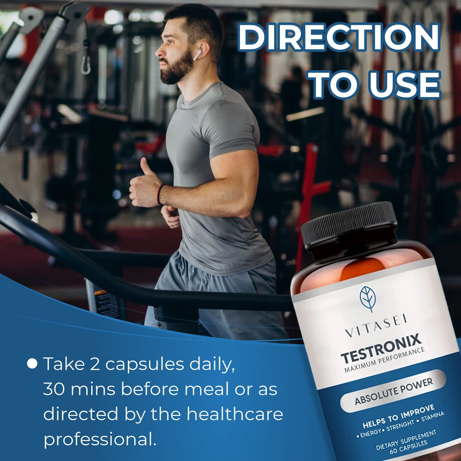 VITASEI Testronix Performance Supplement for Men - Energy and Muscle Supplements for Mens Health - 60 Capsules (Pack of 2) VITASEI Au supplements