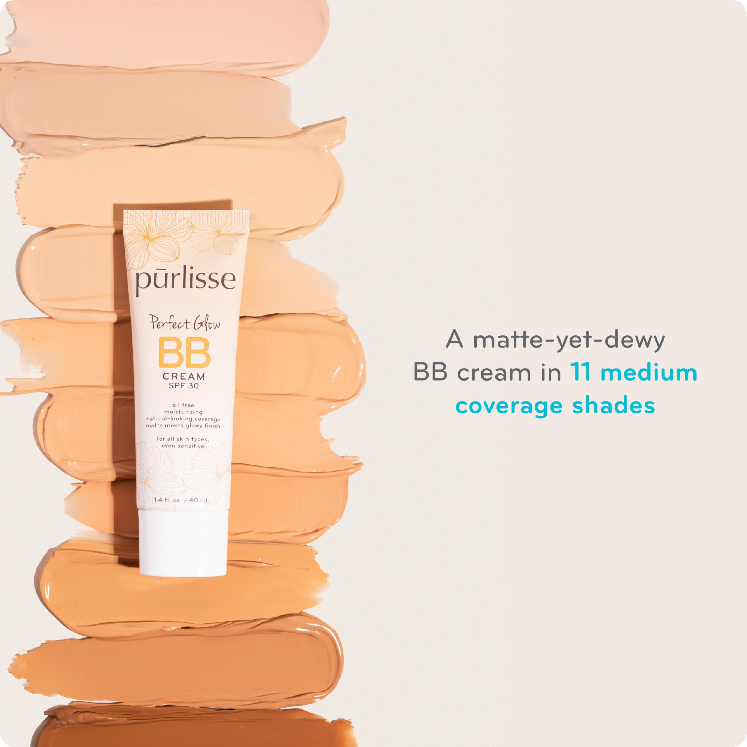 pūrlisse Perfect Glow BB Cream with SPF 30 - Matte Meets Dewy Finish - Enriched with Goji & Hawthorn Berry to Help Improve Skin Texture & Radiance - Medium Golden (1.4 oz) pūrlisse Au supplements