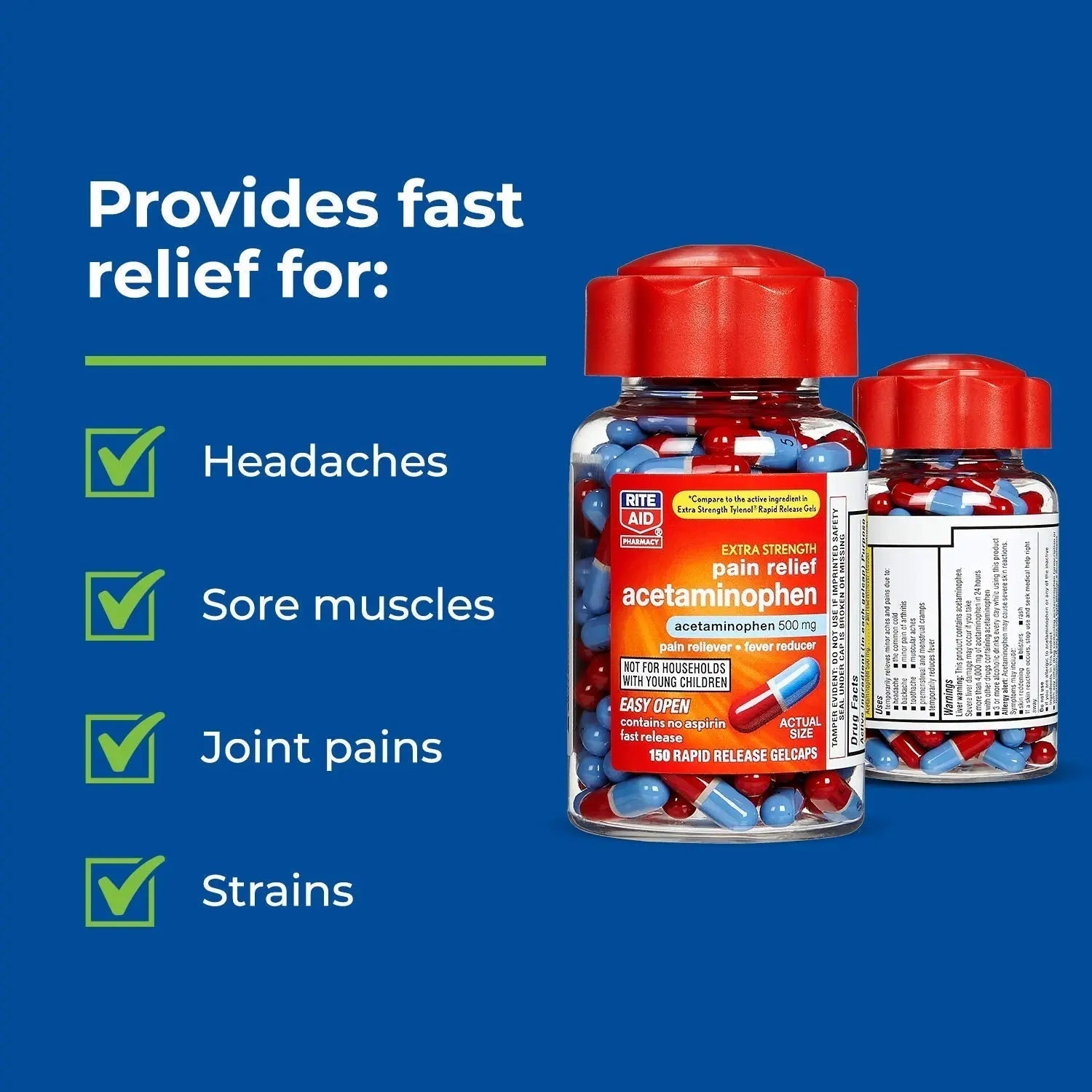Rite Aid Extra Strength 500mg Acetaminophen Rapid Release Gelcaps - 150 Count | Joint, Muscle, Arthritis, Back Pain Relief Rite Aid Au supplements