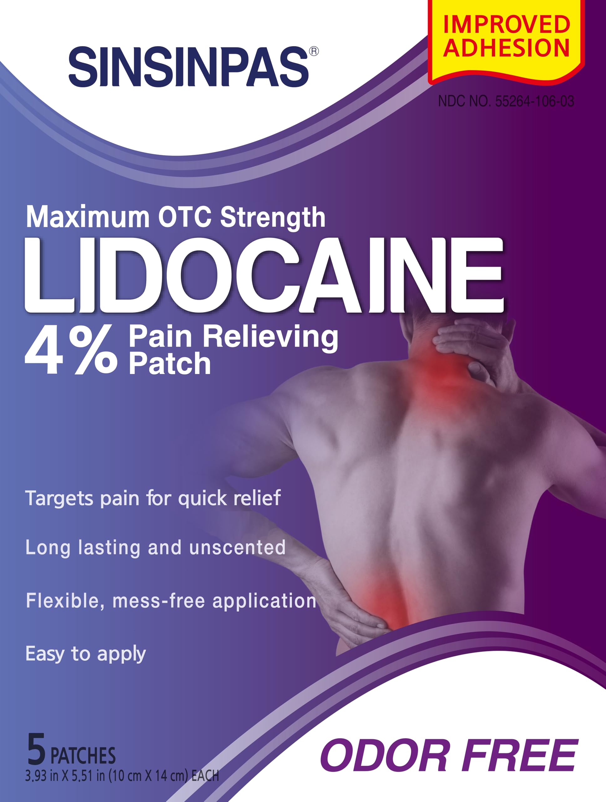 SINSINPAS Lidocaine 4% Pain Relieving Patch (1 Pack (5 Patches Total)) SINSINPAS Au supplements