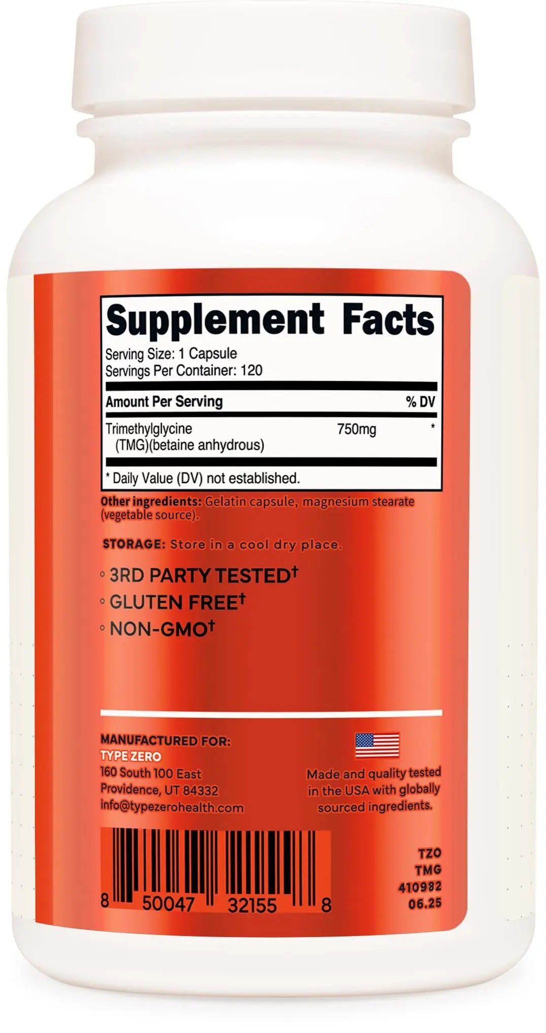 Type Zero Clean TMG Trimethylglycine Capsules (120 Servings) - Non GMO, Gluten Free Type Zero Au supplements