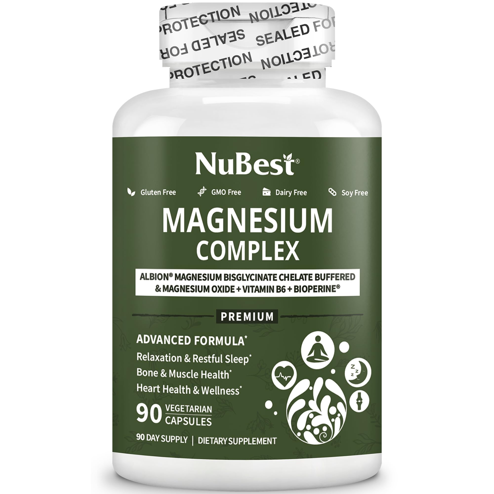 Magnesium Glycinate Chelate Complex with Albion Magnesium Bisglycinate Chelate, Vitamin B6 & BioPerine for Bone, Muscle, Natural Sleep, Nerve Function, Brain Booster | 3 Months Supply NuBest Au supplements