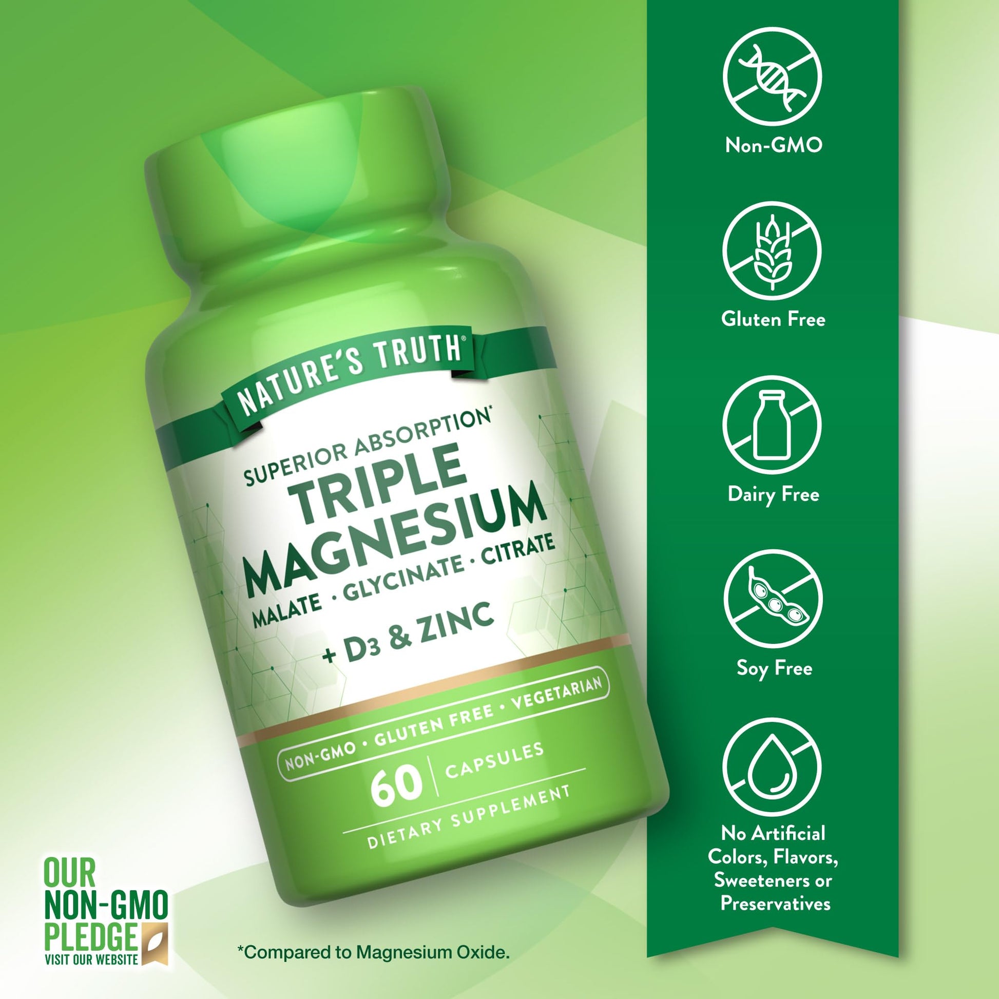 Nature's Truth Triple Magnesium Complex Supplement | 60 Capsules | Glycinate, Citrate & Malate | with D3 & Zinc | Vegetarian, Non-GMO, & Gluten Free Nature's Truth Au supplements