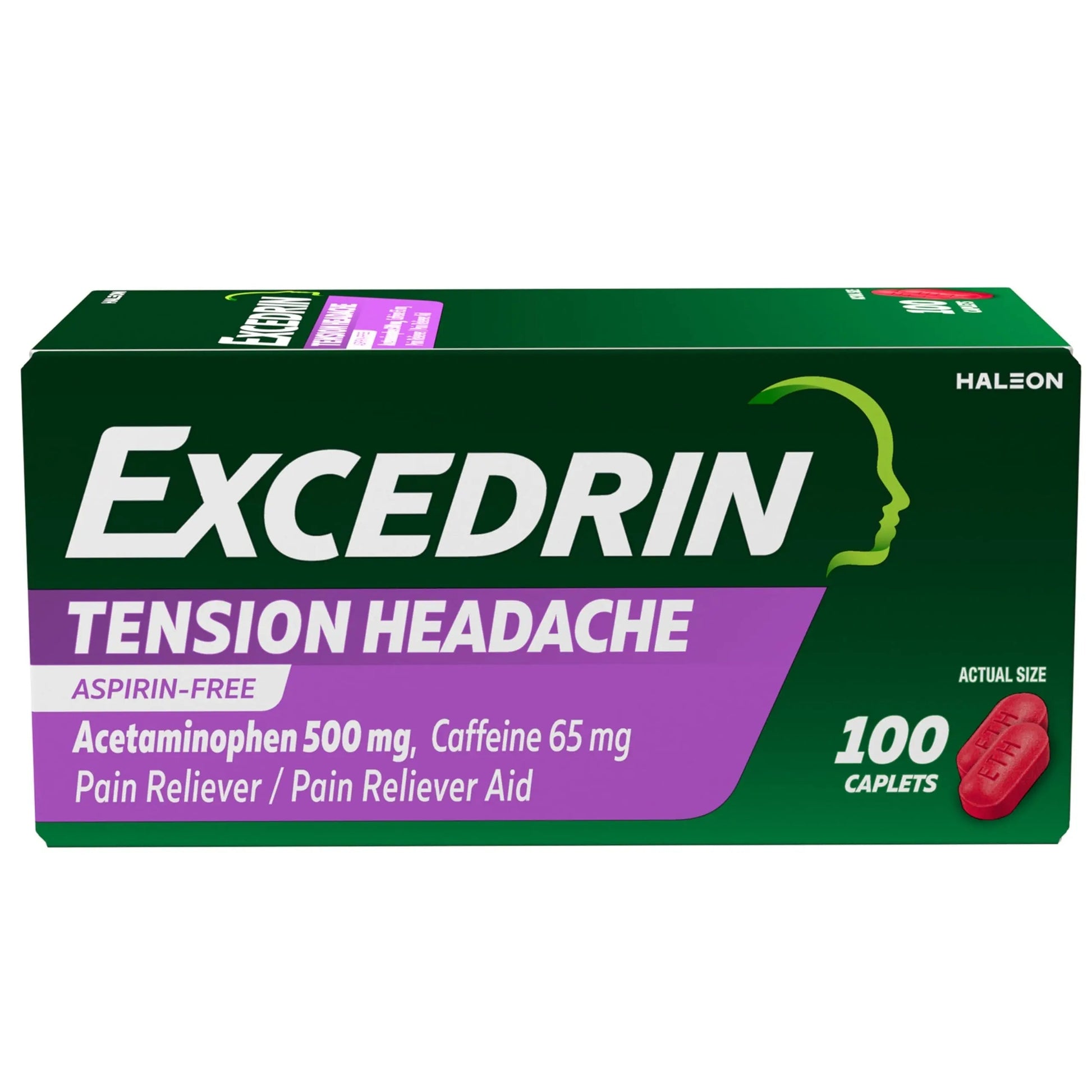 Excedrin Tension Headache Relief Caplets, Acetaminophen 500mg, Caffeine 65mg, Pain Reliever, Aspirin-Free, 100 Count Excedrin Au supplements