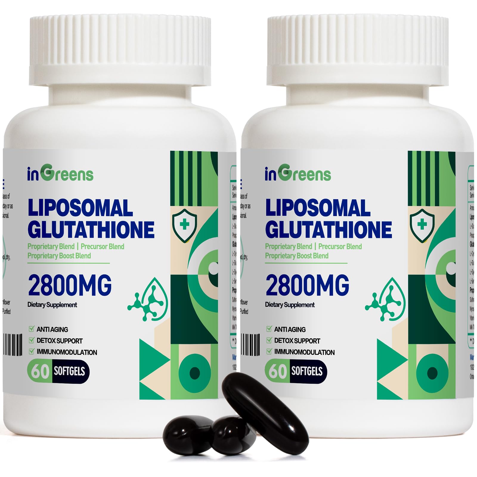 inGreens 2800 MG Liposomal Glutathione Supplement, Detoxifying & Immune, Aging Defense, Energy, Glutathione Unique Formulation Reduced inGreens Au supplements