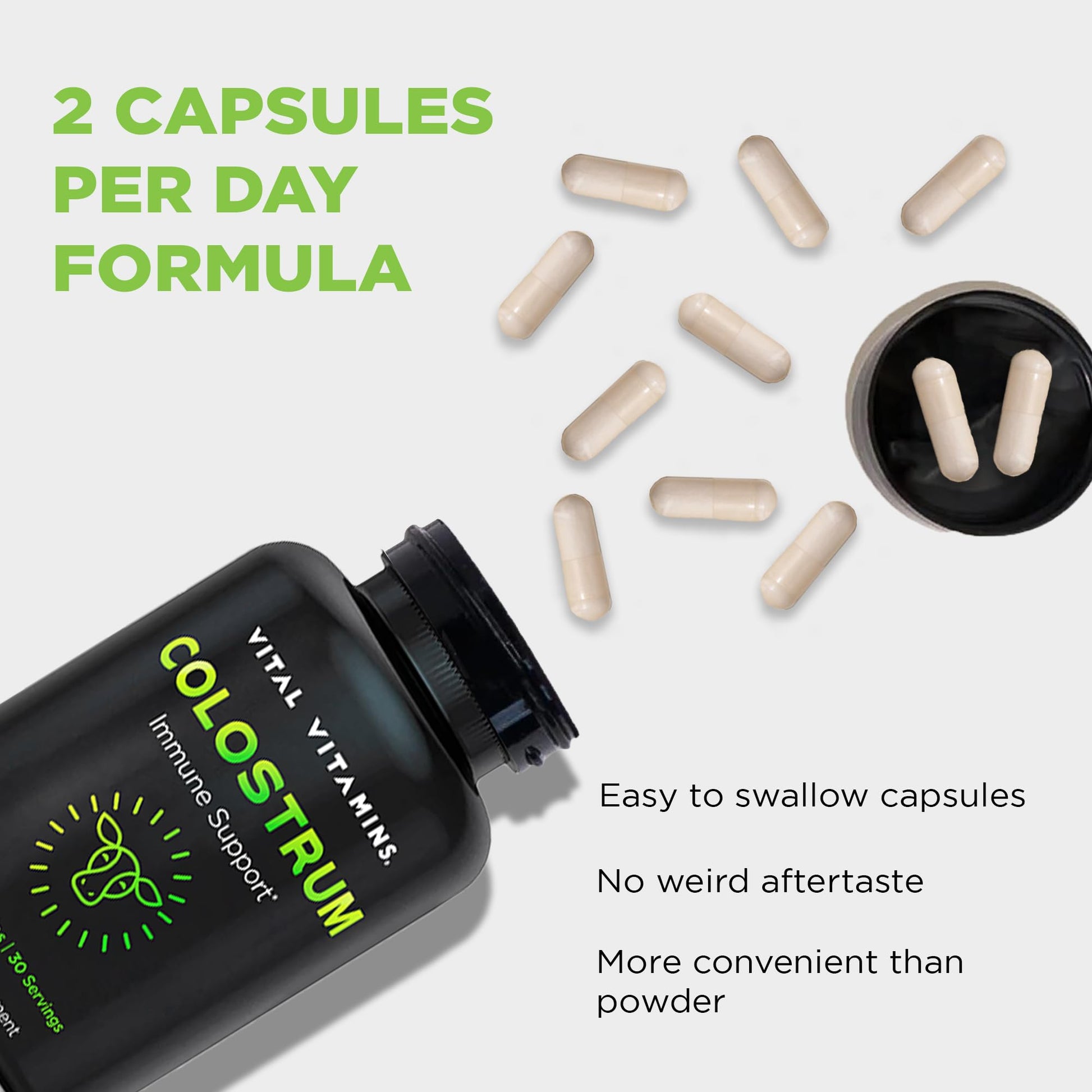 Vital Vitamins Colostrum Supplement - Vitamin C, Zinc, & Selenium - from First Milking - Standardized to Contain 10% IgG Immunoglobulins - Grass-Fed American Cows - 60 Capsules Vital Vitamins Au supplements