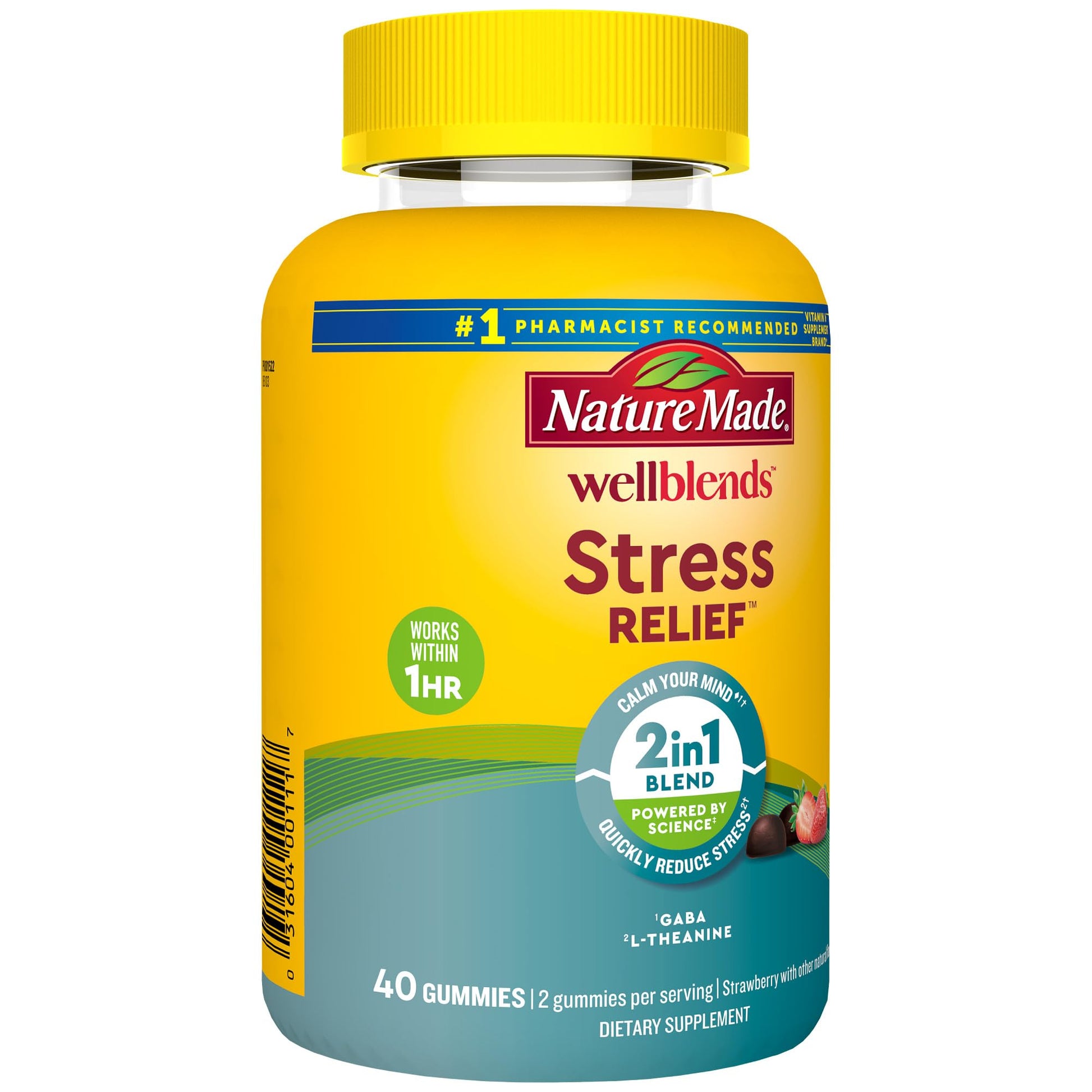 Nature Made Wellblends Stress Relief Gummies, L theanine 200mg to Help Reduce Stress, with GABA 100mg, Same Day Stress Support, 40 Strawberry Flavor Gummies Nature Made Au supplements