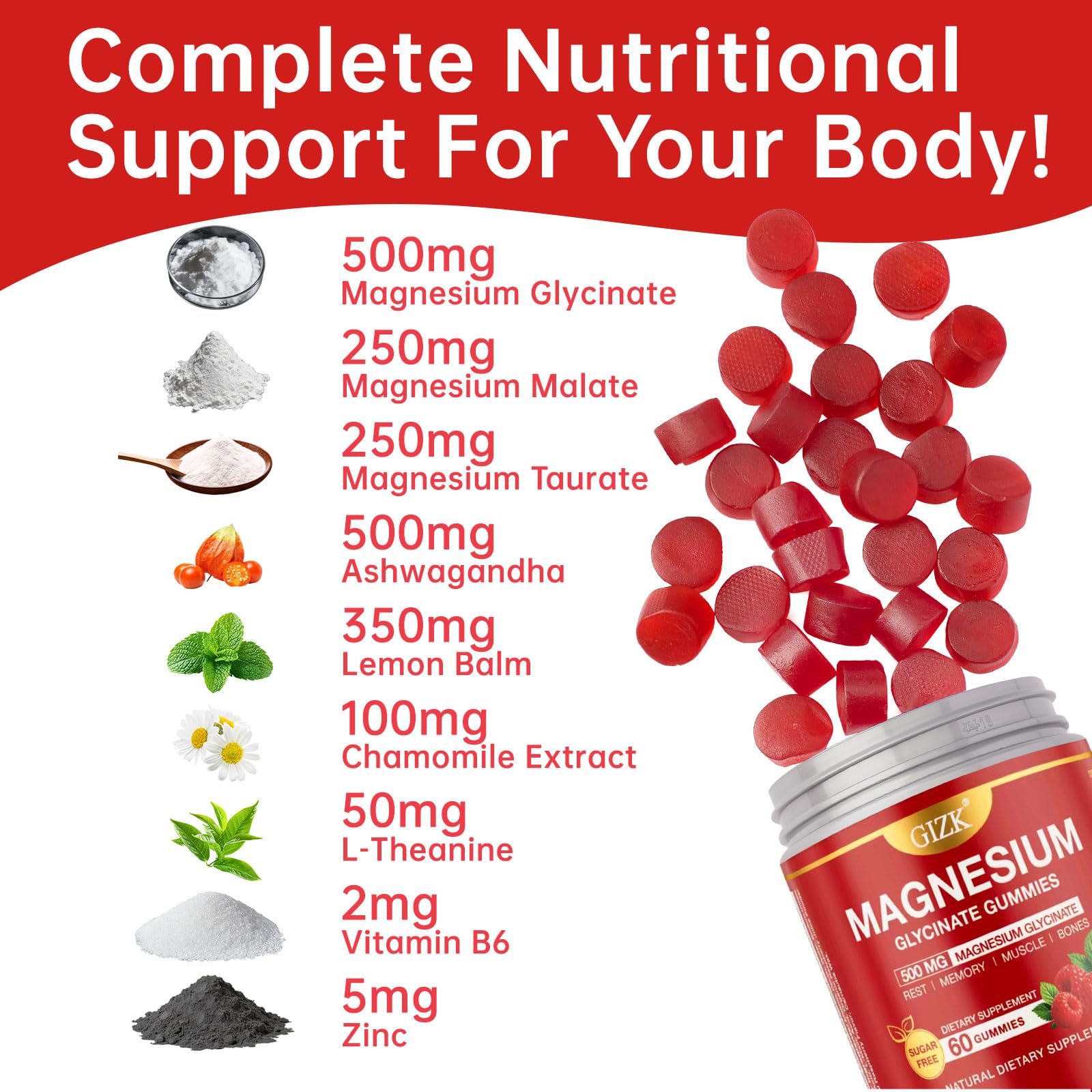 Magnesium Glycinate Gummies 500mg – Sugar Free Magnesium Gummies for Sleep, Stress, Muscle & Nerve Support – for Adults & Kids 4+, Vegan, No Melatonin (Raspberry Flavor, 60 Count) SAYIDON Au supplements