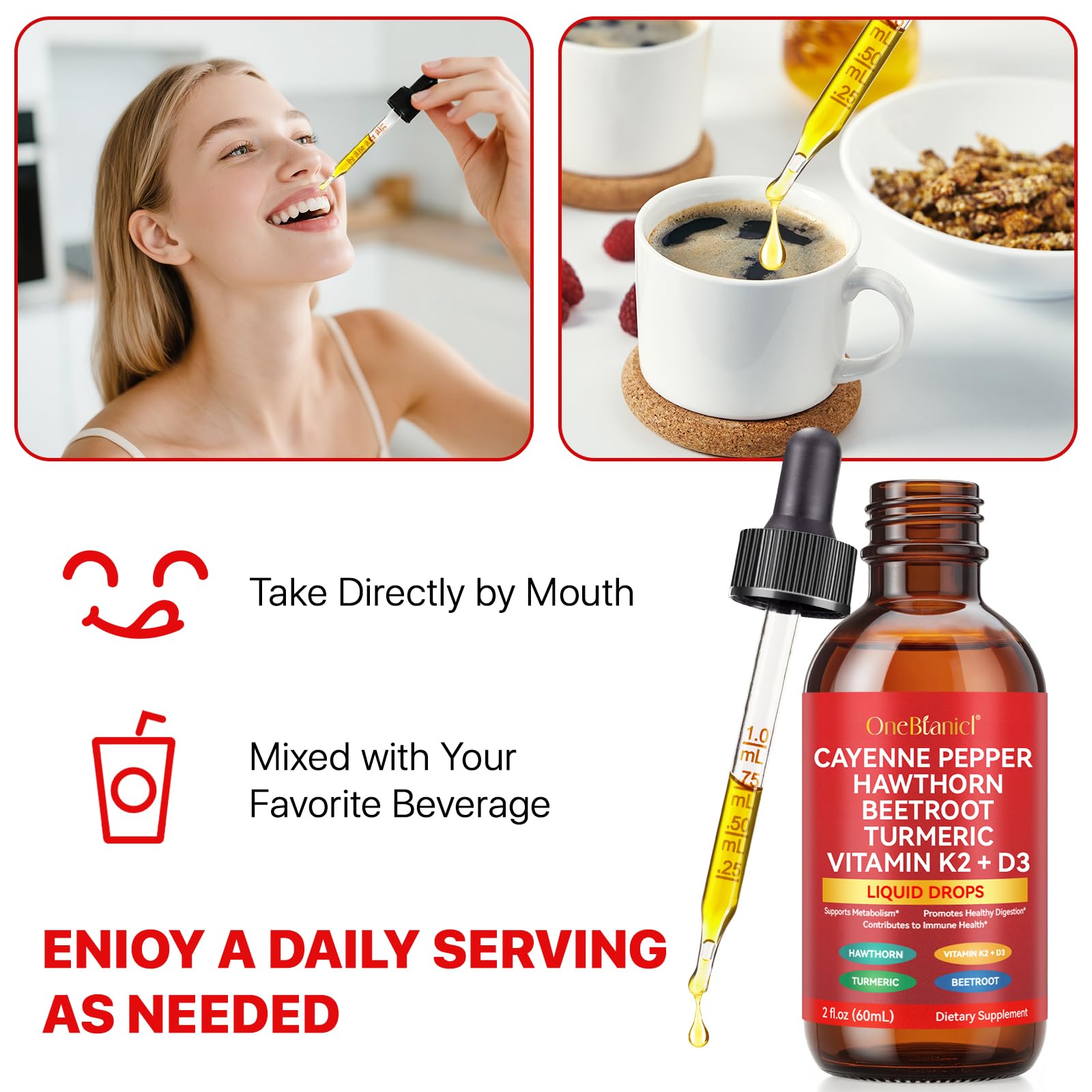 Cayenne Pepper Drops Supplement Liquid, Blend of Hawthorn Berry, Beetroot, Turmeric, VIT K2+D3, Daily Health Boost (2oz) REVIGLAM Au supplements