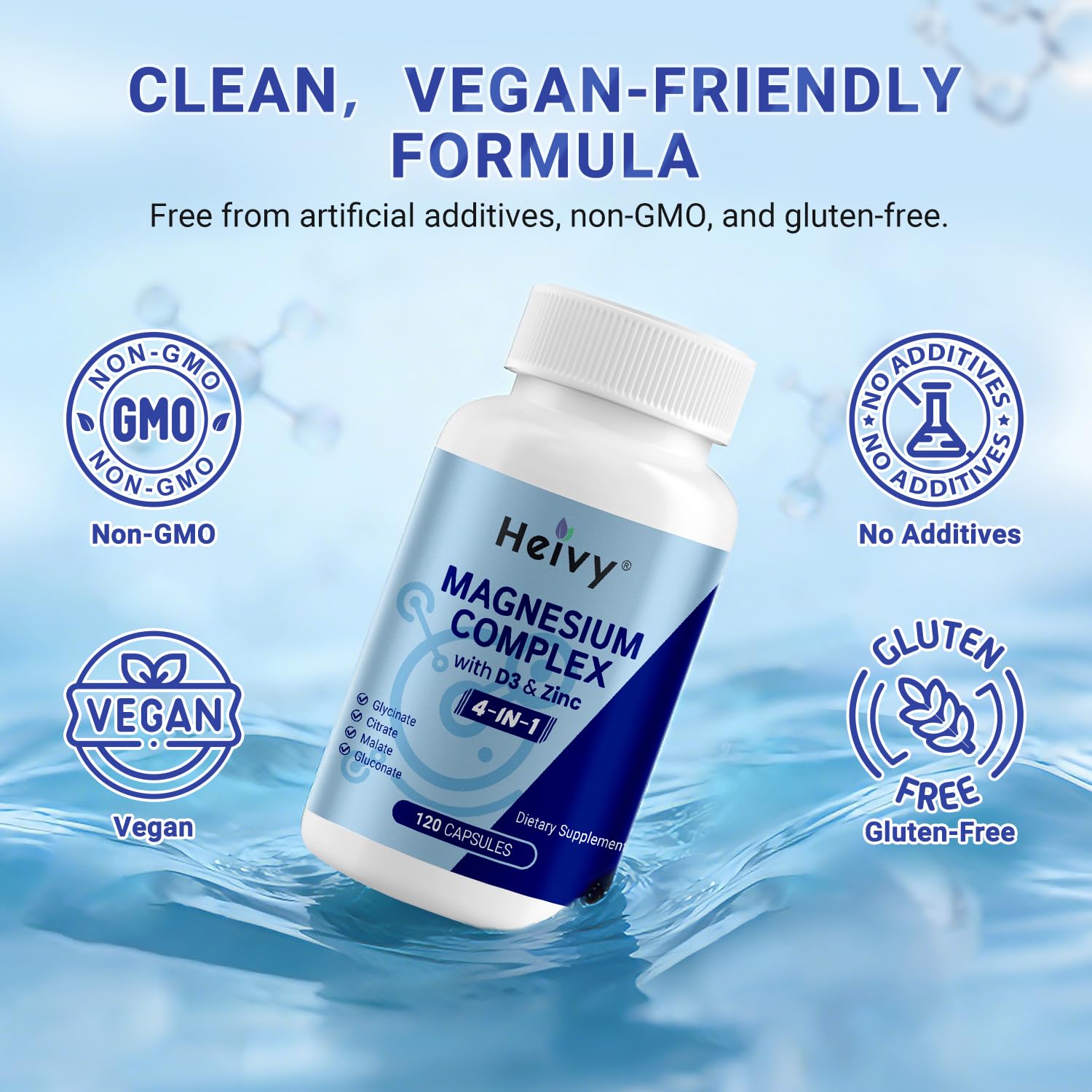 Heivy 4 in 1 Magnesium Complex with Zinc & Vitamin D3, 320mg Elemental Magnesium (Glycinate/Citrate/Gluconate/Malate), 120 Capsules (4 Months Supply), Vegan, Non-GMO, Gluten-Free, 3rd Party Tested Heivy Au supplements