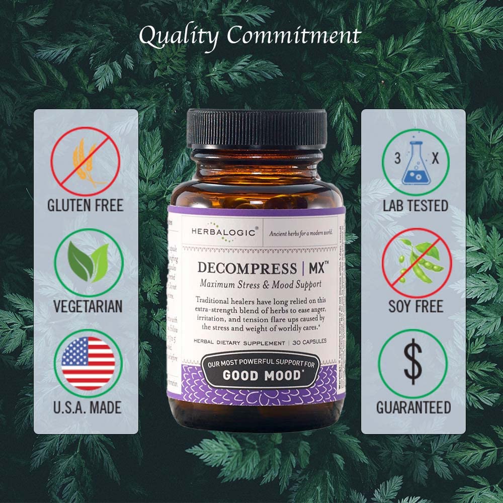 Herbalogic - Decompress MX Herb Capsules - Maximum Stress & Tension Relief - Reduces Anger & Moodiness, Positive Mood Support - Based on the Traditional Chinese Formula Xiao Yao San - 90 Cap Count Herbalogic Au supplements