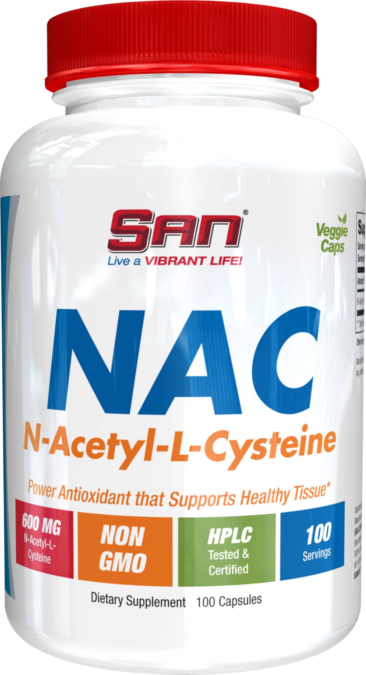 SAN N-Acetyl-L-Cysteine (NAC), Immune, Respiratory, Liver Health, NAC 600 mg, Potent antioxidant Support, Free-radicals, Easy to Absorb, 100 Capsules SAN Au supplements