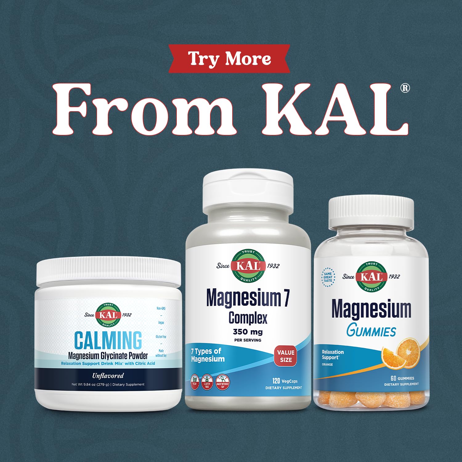 KAL Magnesium Complex 7 - Total Complex with Magnesium Glycinate, Citrate, Malate and More - Relaxation and Whole Body Support Supplements - Vegan, 60-Day Guarantee - 60 Servings - 120 VegCaps KAL Au supplements
