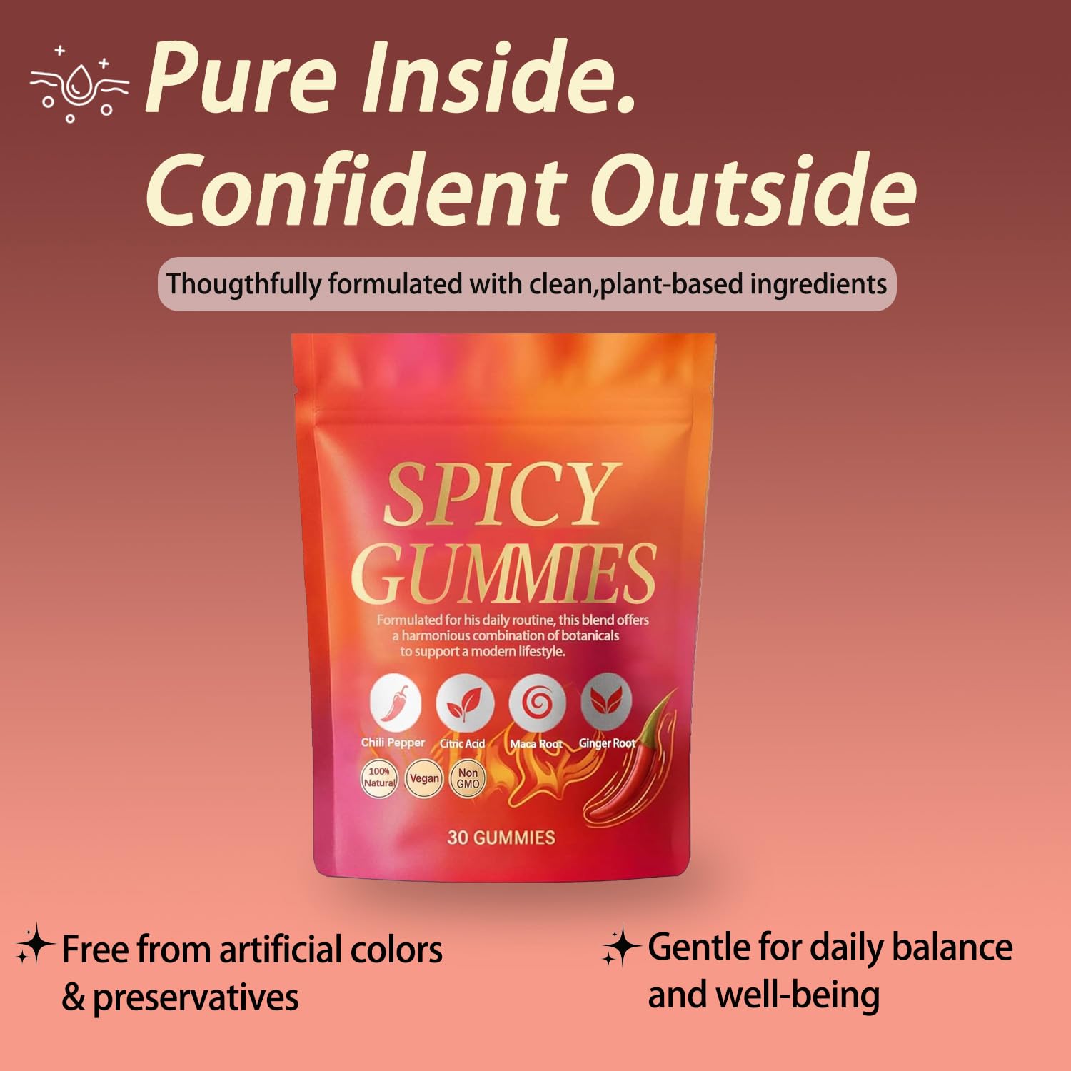 Spicy Gummy, Hot Peach Gummies – Natural Chili Flavor, Promote Calmness and Intimacy Wellness, 30 Gummies Voererh Au supplements