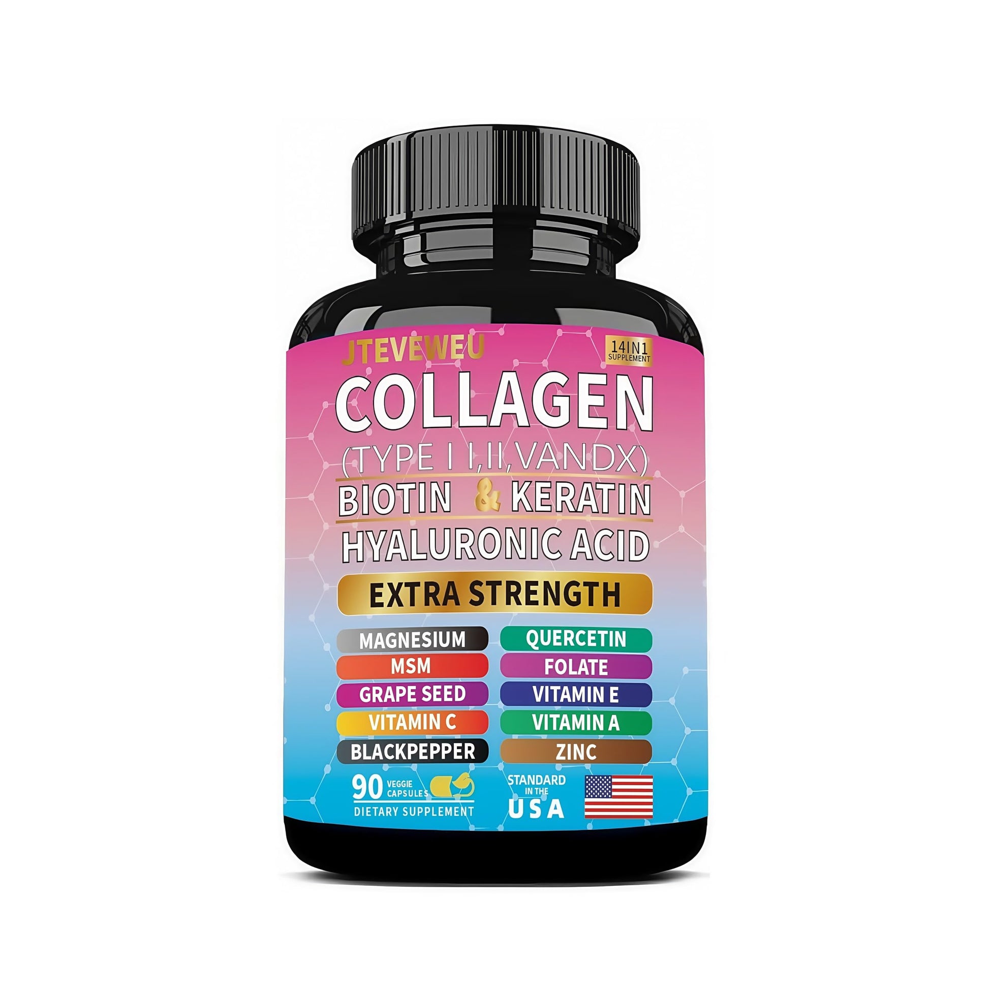 JTEVEweu Collagen Supplement - Type I, II, III, V and X - with Biotin, Keratin, Hyaluronic Acid & 13+ Extra Strength Ingredients - （90 Capsules） JTEVEweu Au supplements